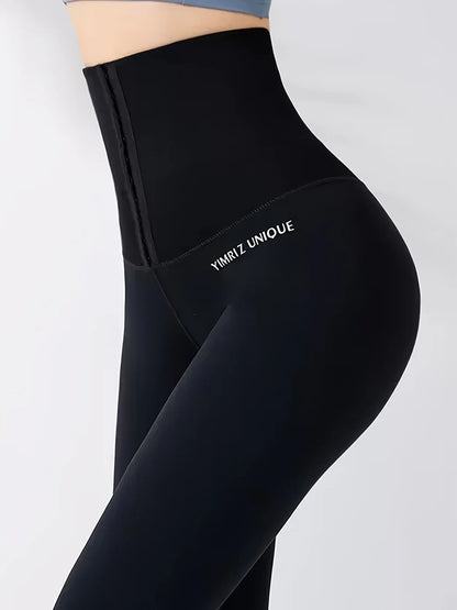 Women's High Waist Tummy Control Leggings Button Closure Butt Lifting Stretch Yoga Workout Pants