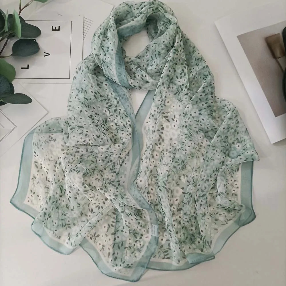 Small Flower Full of Stars Print Women Elegant Chiffon Georgette Bandana Scarf Summer Beach Sunscreen Thin Hijab Shawl