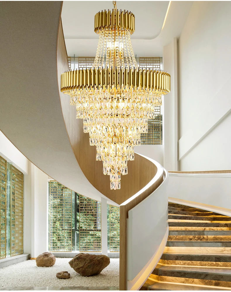Luxury Crystal Chandeliers Home Villa Duplex  Attic Living Room Lighting Loft Decoration Indoor Pendant Lights Fixtures