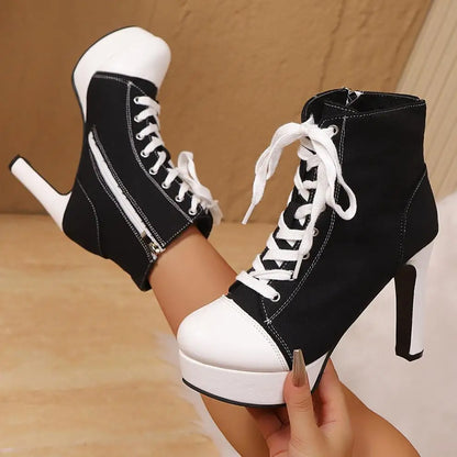 Luxury Designer Women Boots Fashion High-top Canvas Shoes Side Zip High-heel Ankle Boots Casual Platform High-heeled Boots Botas