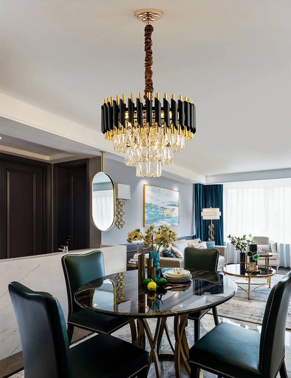 Home Deco Crystal Collection LED Black Gold Chandelier Lighting Lustre Hanging Lamp Suspension Luminaire Lampen For Dinning Room