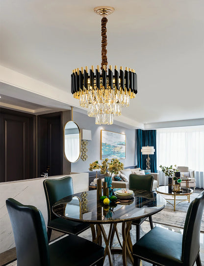 Home Deco Crystal Collection LED Black Gold Chandelier Lighting Lustre Hanging Lamp Suspension Luminaire Lampen For Dinning Room