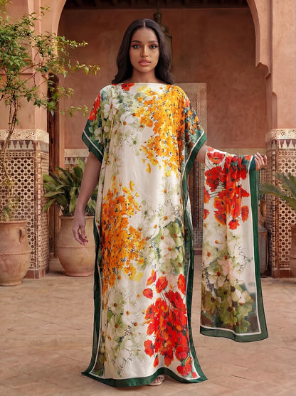 Ladies Scarf New Dubai Fashion Print Design Women Long Shawl 2026 Summer Beach Party Loose Dress Silk Soft African Abaya MOOMOO