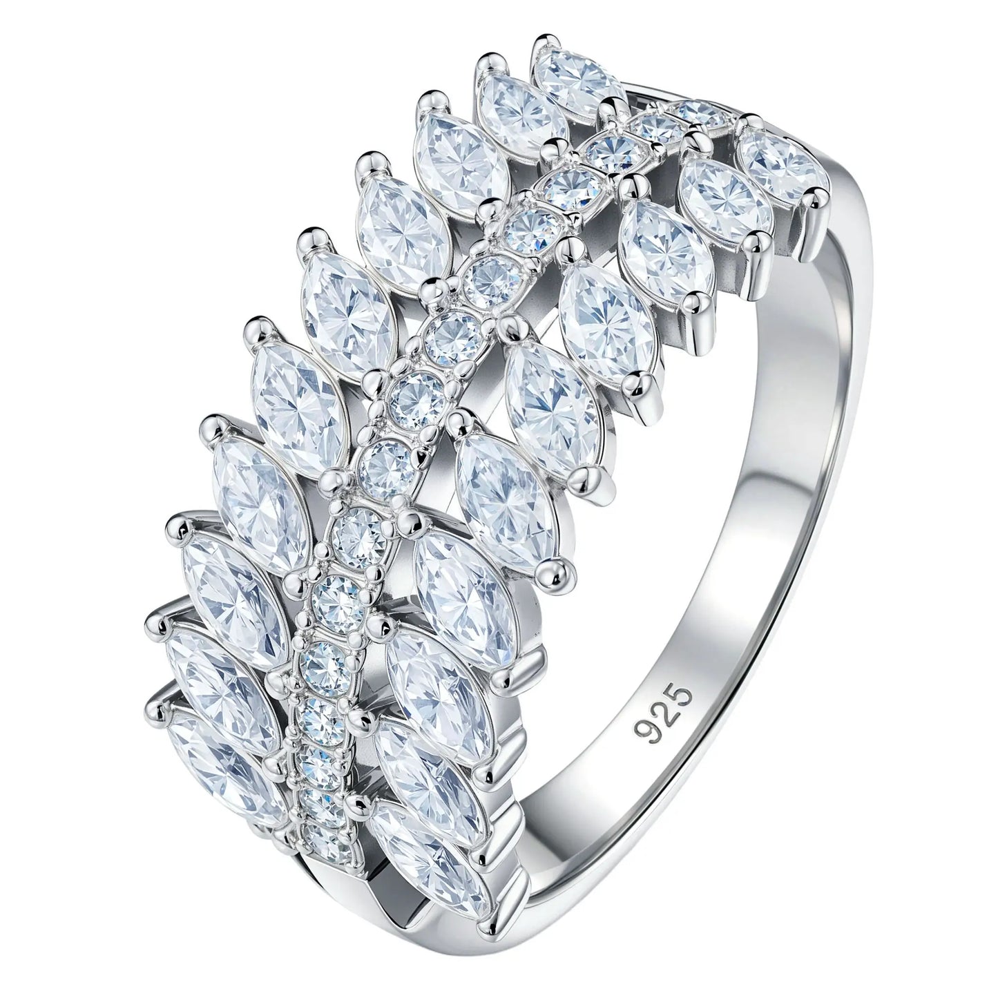Newshe 925 Silver Marquise Moissanite Multi-Row Statement Rings for Women Bridal Elegant Wedding Engagement Band Luxury Jewelry