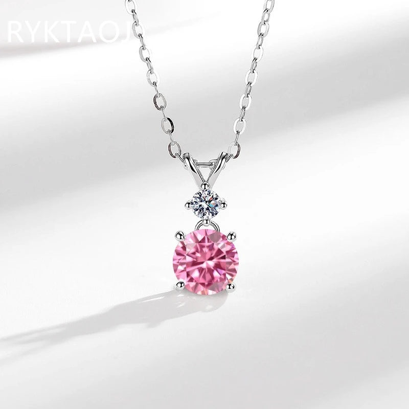 925 Sterling Silver Bowknot Moissanite Pendant Necklace for Women Round 2 Stone Solitaire Necklace Wedding Party Jewelry Gift