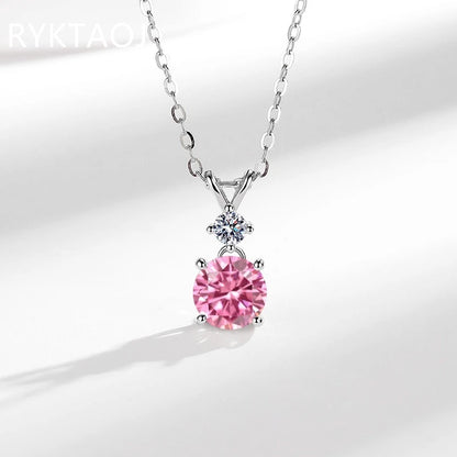 925 Sterling Silver Bowknot Moissanite Pendant Necklace for Women Round 2 Stone Solitaire Necklace Wedding Party Jewelry Gift