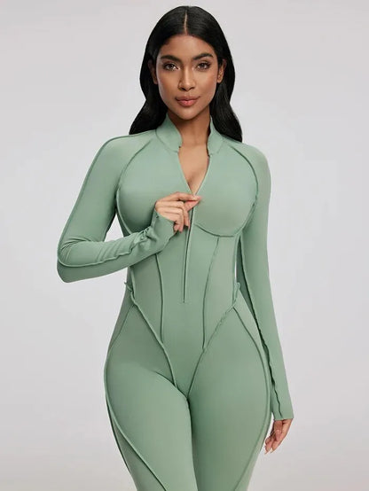 FUBEIKE Women's Yoga Set Fashion Sexy Slim Fit Long Sleeve Zipper Sports Gym Workout Legging Bodysuits Outdoor Activewear