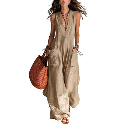 Lightweight Summer Jumpsuit Wide-leg Jumpsuit Women V Neck Jumpsuit with Pockets Wide Leg Rompers Summer Loose One for Everyday