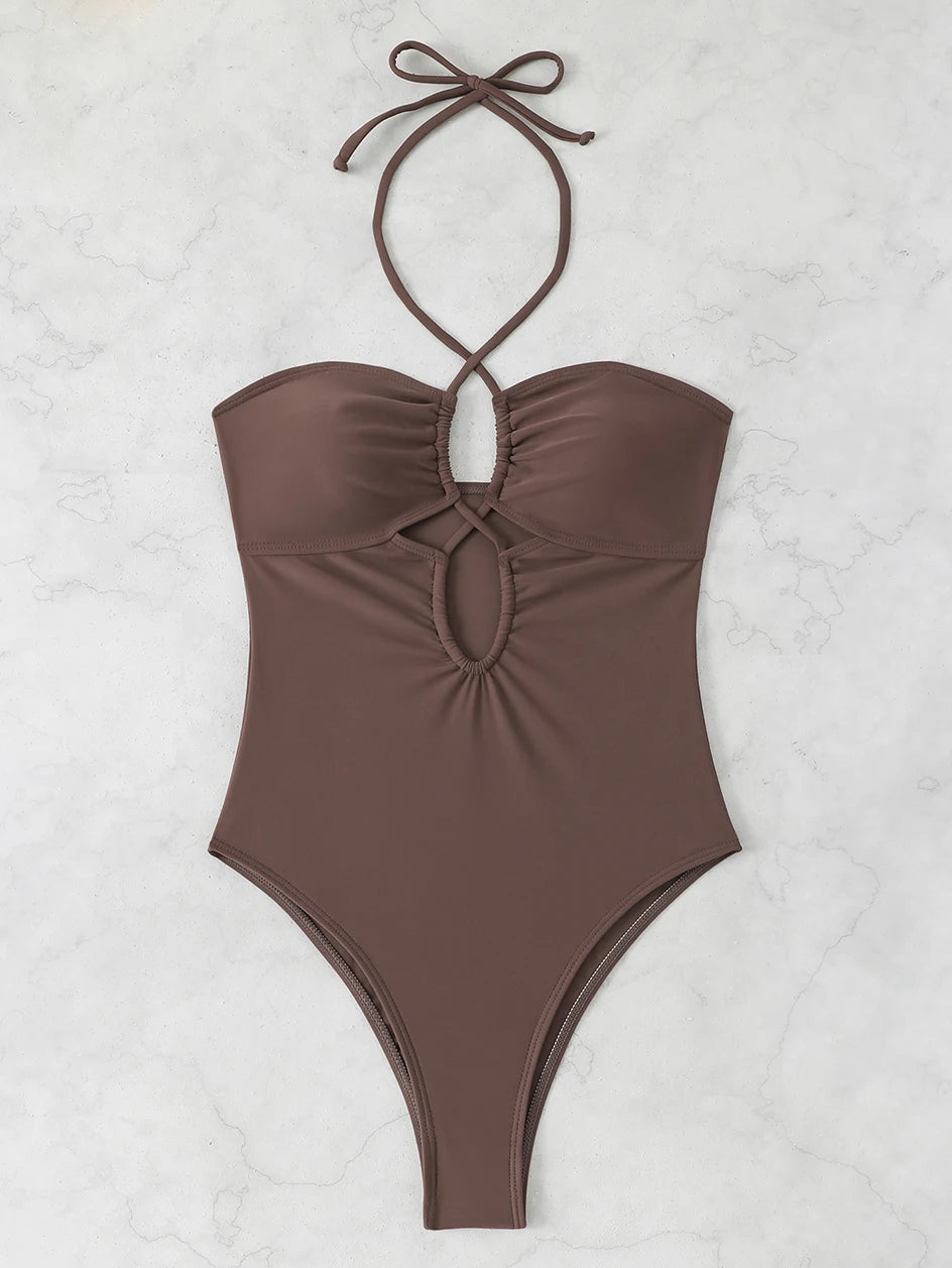 Solid Color Bathing Suit Bandeau Swimwear Woman 2026 One Piece Women's Swimsuit Female Bathwear Swimming for Beach Wear Monokini