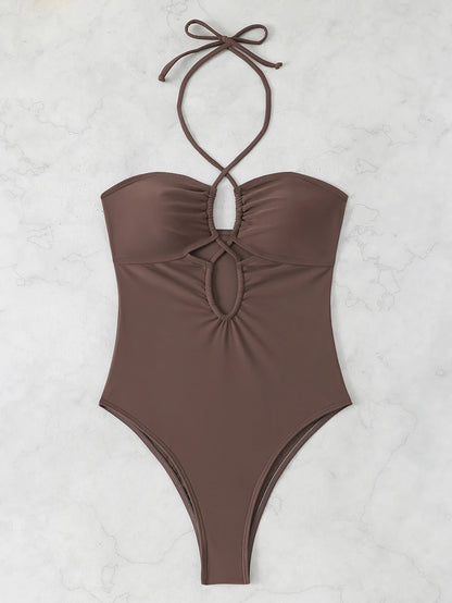 Solid Color Bathing Suit Bandeau Swimwear Woman 2026 One Piece Women's Swimsuit Female Bathwear Swimming for Beach Wear Monokini