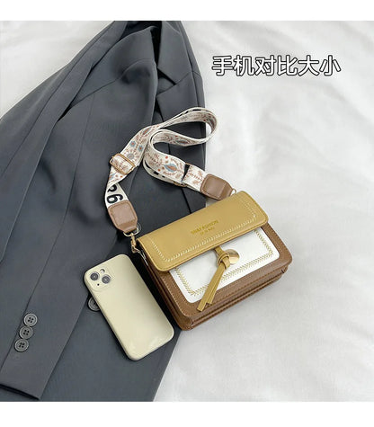 Fashionable Bag for Women, Versatile New Crossbody Bag, Contrasting Color Shoulder Bags, Small Square Bag, Wide Shoulder Strap