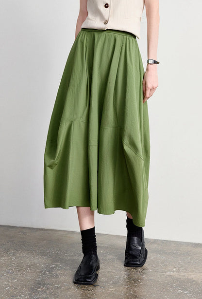 TOYOUTH Women's A-Line Bud Skirt 2026 Summer New Split Detail Retro Puff Midi Skirt, Lightweight Outdoor Wear