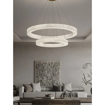 Round Faux Marble Chandelier Lights for Living Room Dining Room Resin Marble-effect Hanging Pendant Lamp Ring for High Ceiling