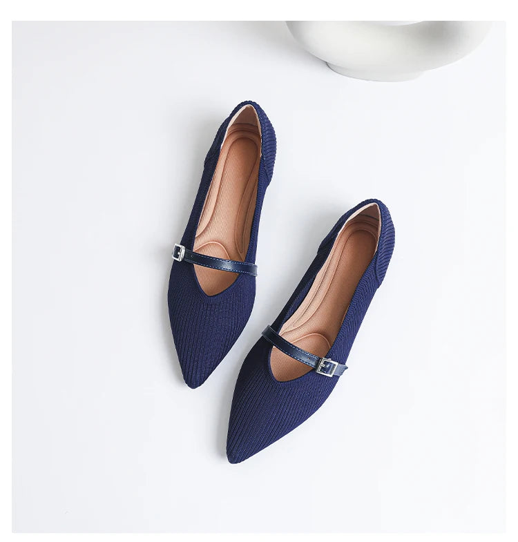 Women's flat shoes with pointed soft knitted sole breathable and comfortable shoes Spring and Autumn 2024 new model