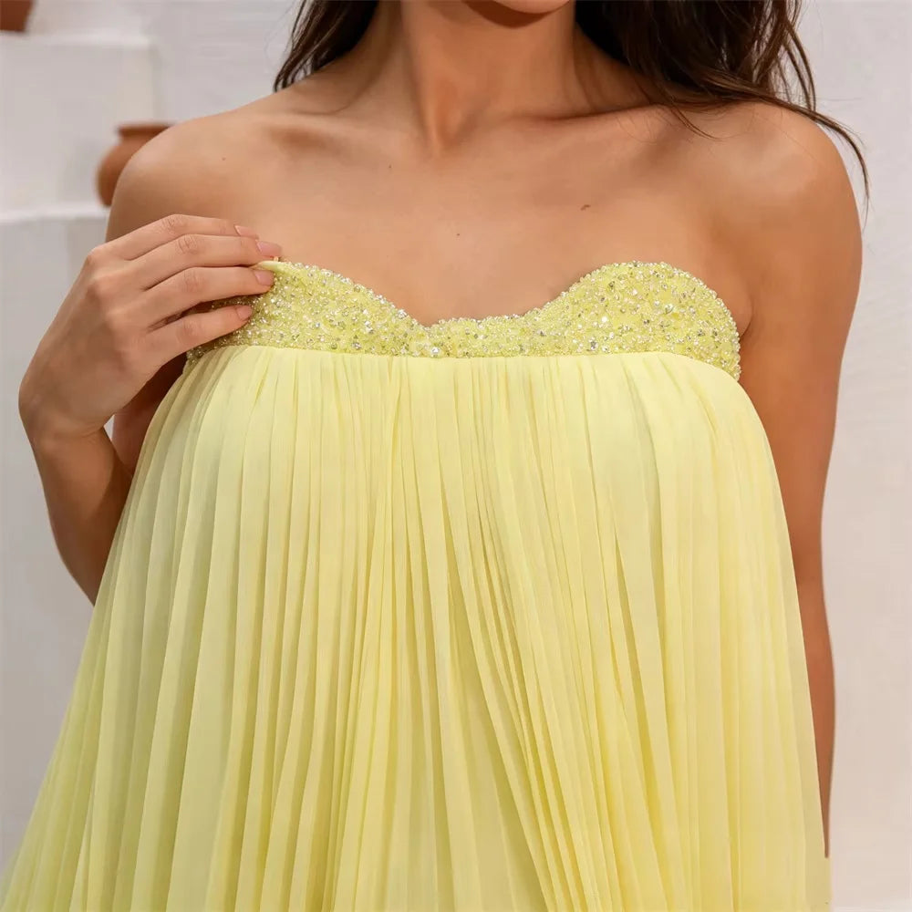 Yellow Sweetheart Long Bespoke Occasion Gown Evening Dresses Pastrol Unisex Jersey Retro Dubai Saudi Arabic Prom Customized