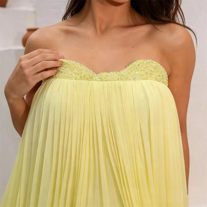 Yellow Sweetheart Long Bespoke Occasion Gown Evening Dresses Pastrol Unisex Jersey Retro Dubai Saudi Arabic Prom Customized