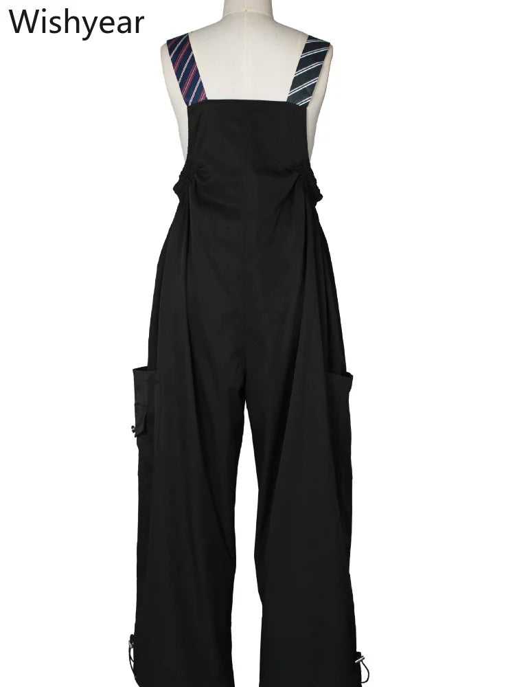 Women’s Overalls Jumpsuit Long Sleeve Shirt Style Patchwork Tie Detail Wide Leg Cargo Pants Casual Office Work Party Streetwear