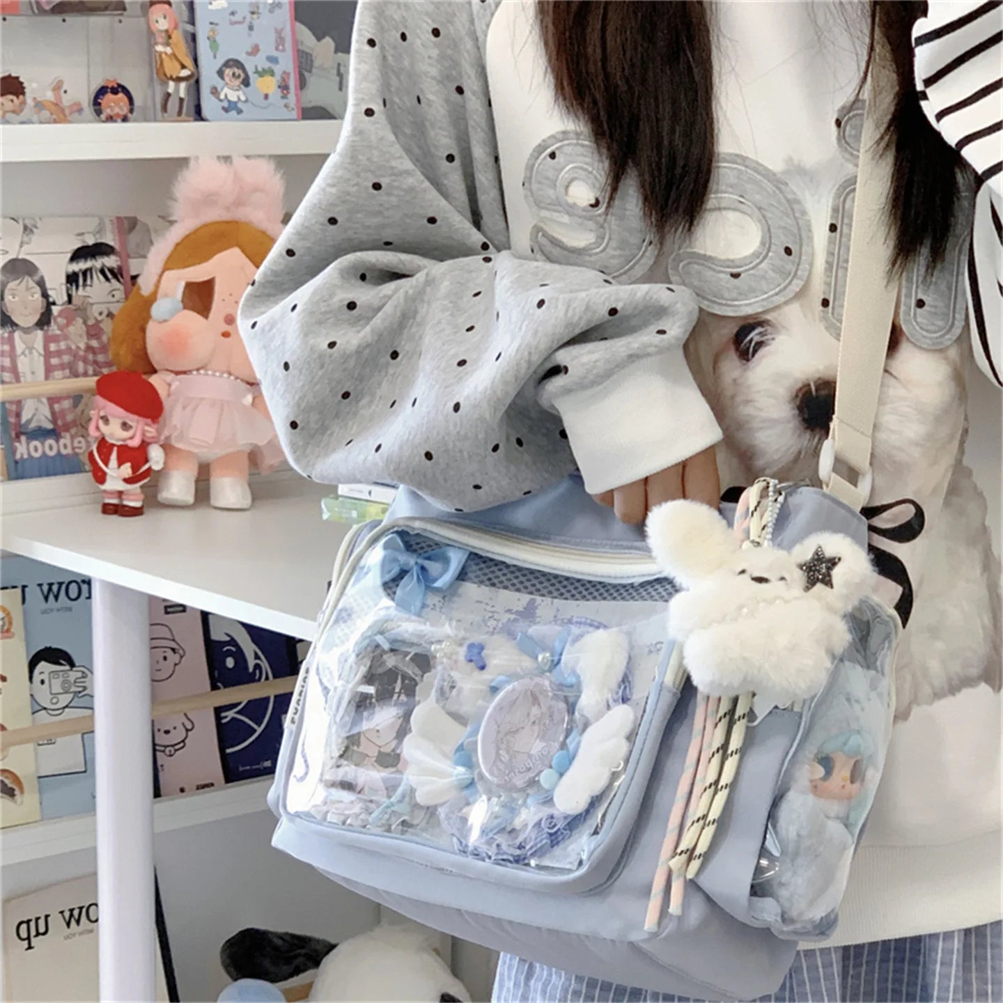 Trendy Transparent Simple Crossbody Bag for Girls Large Capacity School Shoulder Bag Comfortable and Versatile Texture Ita Bag