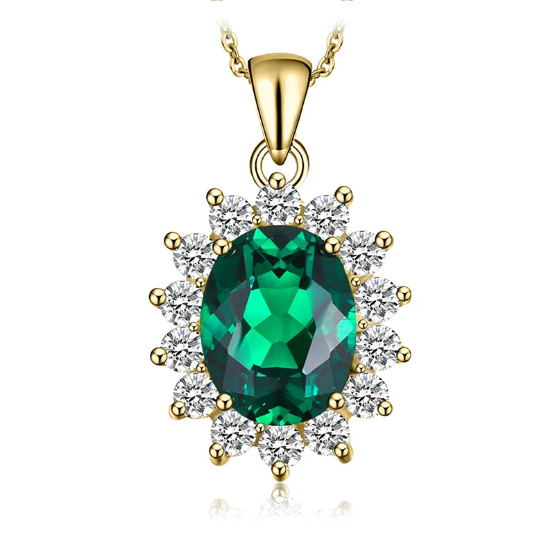 JewelryPalace Princess Diana Created Blue Sapphire Ruby Simulated Emerald 925 Sterling Silver Pendant Necklace for WomenNo Chain