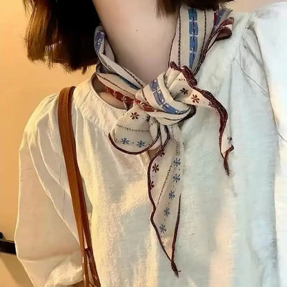 Retro Cotton-Linen Triangle Scarf Silk Scarf 2026 New Style Versatile Neck Protection Headscarf Decorative Collar Accessory with
