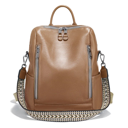 Zency Fashion Genuine Leather Backpack Knapsack Multi-pocket Day Pack Travel Convertible Shoulder Bag for Fall Winter Commuter