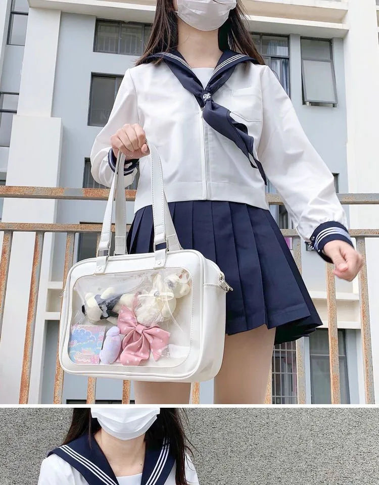 Harajuku Luxury Pu Ita Bag Crossbody Women Sweet Lolita Bags Cute Transparent Pocket Japanese Style Shoulder Purse Handbags