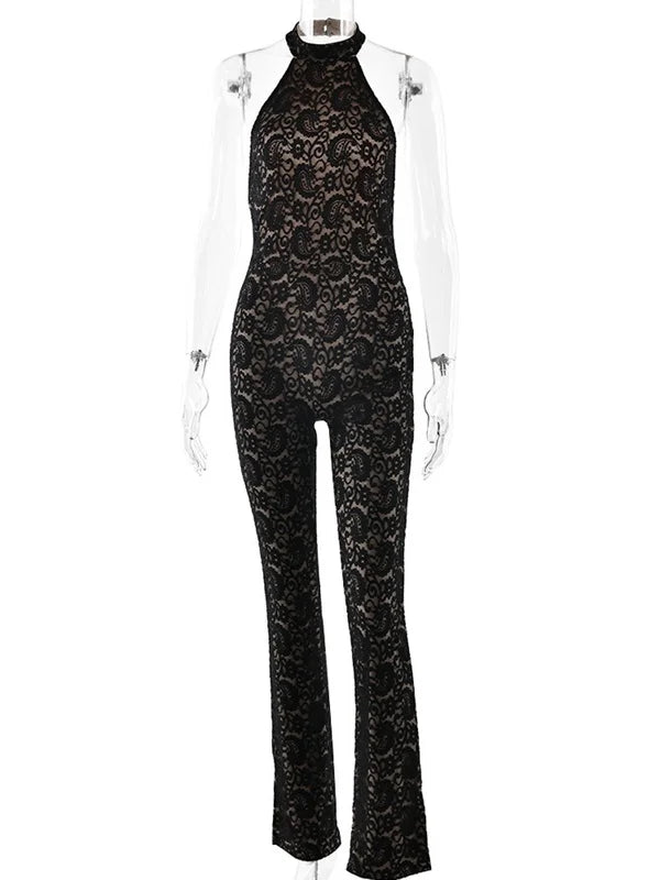 Fantoye Sexy Backless Lace Patchwork Women Jumpsuit Black Sleeveless High Elastic Rompers Spring Bodycon Elegant Party Clubwear