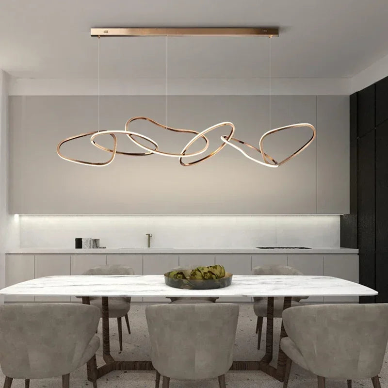 Modern Rose Gold LED Chandeliers Ligthing Nordic Lustre Home Decor Circle Rings Chandelier Hanging Pendant Lights Fixtures
