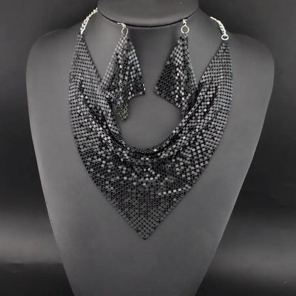 3PCS Women Leopard Necklace + Earring Set Fashion Sexy Bright Beads Triangle Scarf Collarbone Chain Earrings Jewelry Set