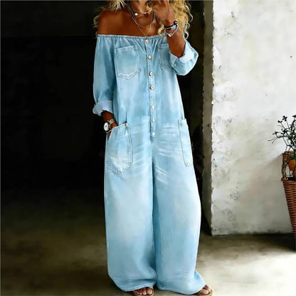 Casual Jumpsuits For Woman Jumpsuit Retro Street Style Women Clothes Personality Fashion Long Sleeves Off Shoulder One Line Neck