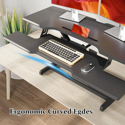 42 Inch Standing Desk Converter Quick Sit Stand Desk Riser Height Adjustable Stand Up Desk Keyboard Tray Dual Monitor Computer L