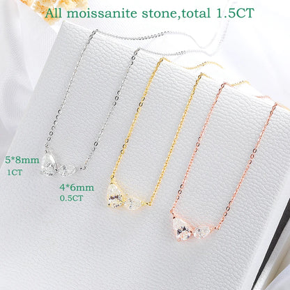 Smyoue Pear Cut All Moissanite Necklace for Women 2 Gems Lab Diamond Female Pendant 100% 925 Sterling Silver Jewelry Wholesale