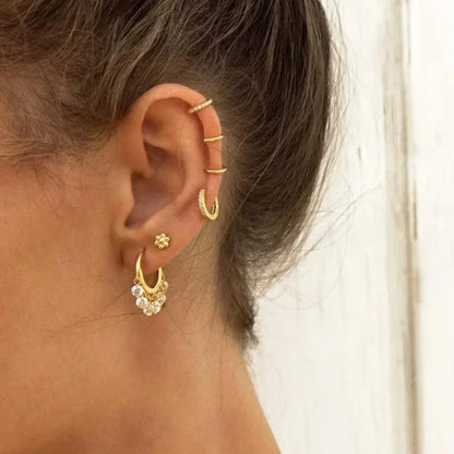 White Color Zircon Hoop Earrings 925 Sterling Silver Needle Cross/Star/Flower/Water Drop Pendant Gold Earrings Luxury Jewelry