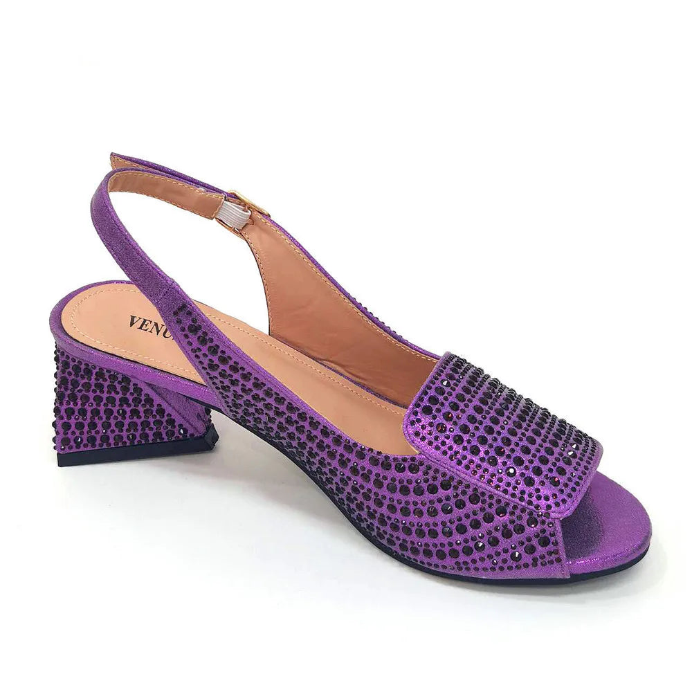 High Heels Shoes for Women Embroidery Rhinestone Italian Design Blue Color Pointed Toe Shoes and Bags Set Fashion