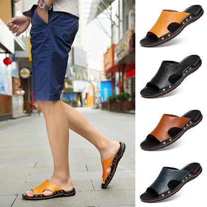 Men Summer Slippers Breathable Luxury Sandals Shoes Beach Classics Leather Mens Slippers Outdoor Flip Flop Indoor Slides Man