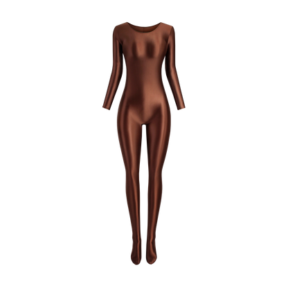 MJINM Women Smooth Overalls Long Sleeve Tights Round Neck Full Length Stretch Zentai Bodysuits Yoga Fitness One Piece Jumpsuits