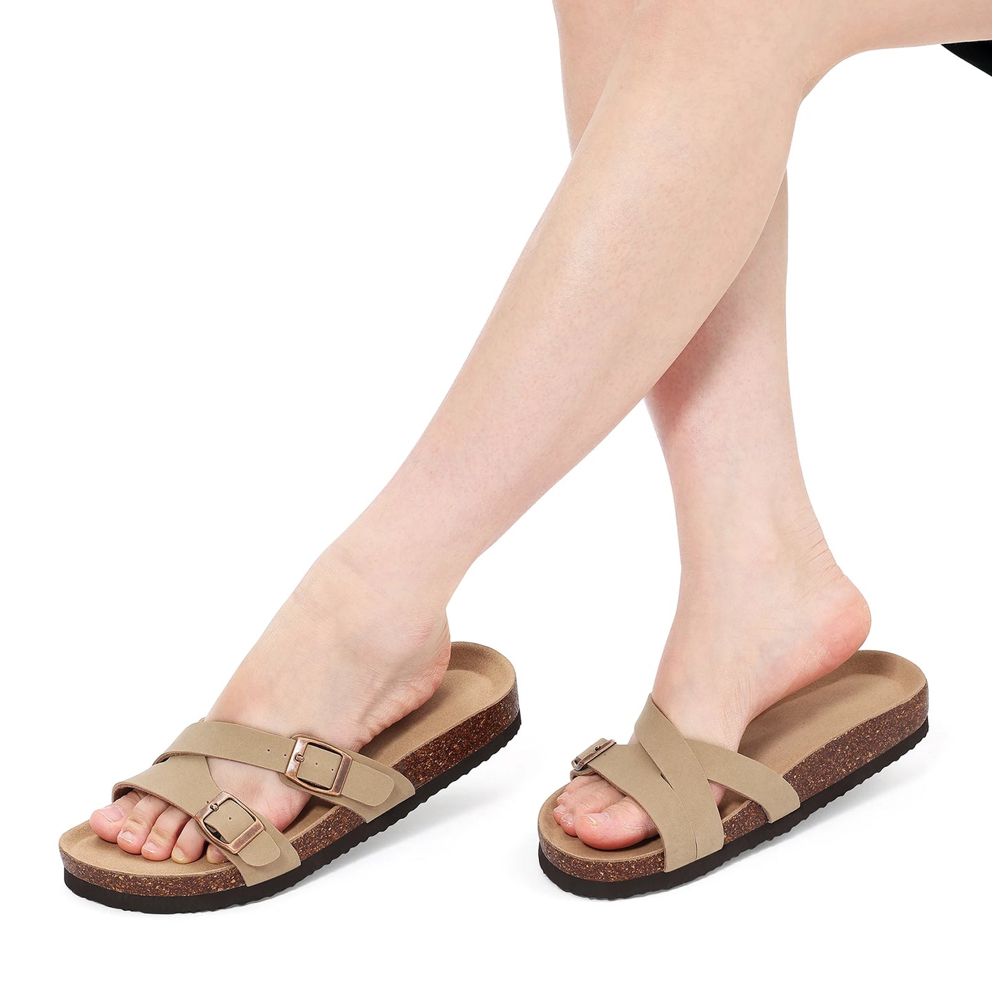 CRACOMIN Cork Insole Women's Slippers Summer Non-slip Slides Flats Slip On Slides Casual Indoor Female Sandals With Arch Support