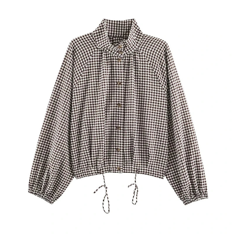 Plaid Short Trench Coat Women Lapel Collar Double Breasted Belted Waist Long Sleeve Loose Jacket 2026 Autumn Casual Chic Coats