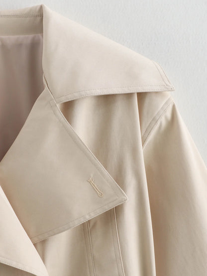 SLTNX 2026 New Women's British Wind Trench Coat Style Double-breasted Long Sleeve Belt Lapel Jacket Short Coat