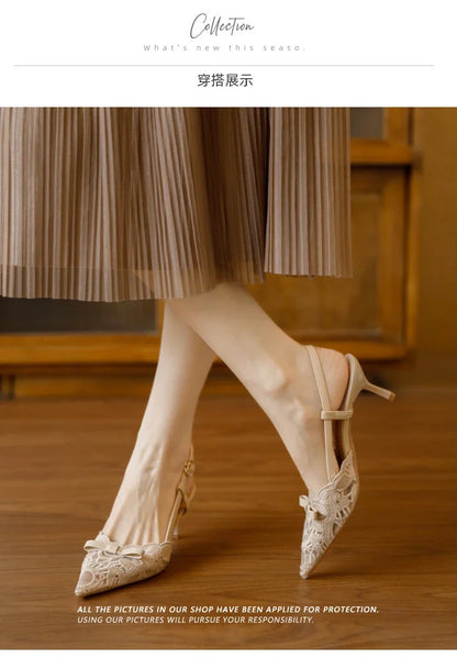 Bow Women's Pointed Toe Sandals Sexy High Heels Fashion Shoes Stilettos Party Slides Sexy Pumps Dress Mujer Zapatos