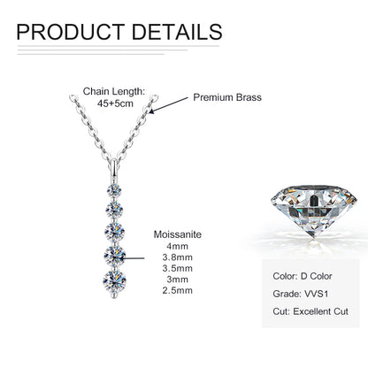 Rrjzz D Color Round Moissanite Pendant Necklace for Women 14K Gold Filled 5-Stone Lab Imitation Diamond Necklace GRA Certified