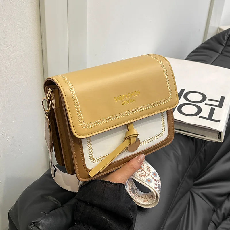 Fashionable Bag for Women, Versatile New Crossbody Bag, Contrasting Color Shoulder Bags, Small Square Bag, Wide Shoulder Strap