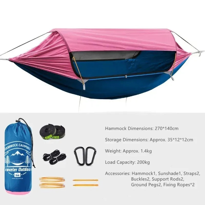 Outdoor Camping Hammock with Sunshade and Mosquito Net Anti-Rollover Single Double Portable Hanging Bed with Bug Net