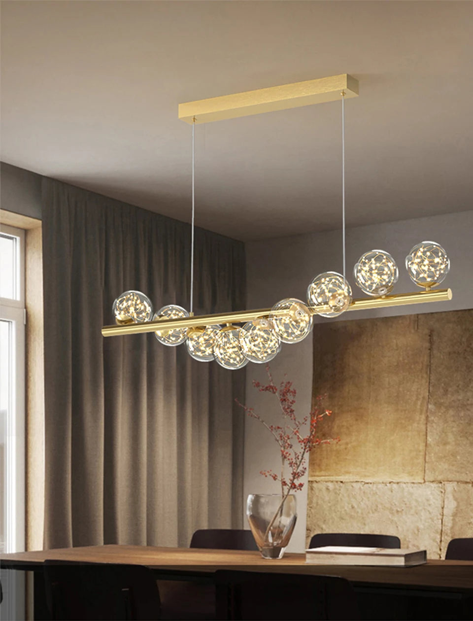 Line Glass Ball Pendant Lights Nordic LED Energy-Efficient Hanging Ceiling Lamp with Adjustable Cord for Dining Room Living Room