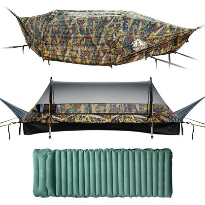 Night Cat Flat Lay Hammock Tent with Mosquito Net Sleeping Air Pad and Waterproof Rainfly for 1 Person Backpacking Hiking Camping Lightweight 330LBS 87x28x19in