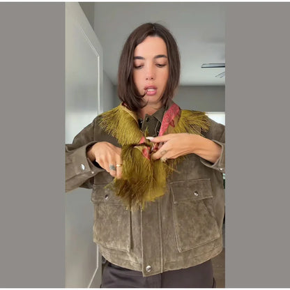 Tassel Floral Women ’s Scarf Large Square Silky Satin Scarf With Olive Fringe Trim Scarf Female 2026 Spring Woman Accessory