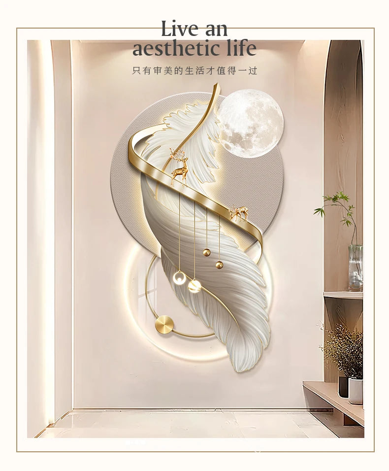 Entrance LED Mural Light Feather For Corridor Living Room Hallway Kitchen Modern Hanging Paintings Home Decoration Art Wall Lamp