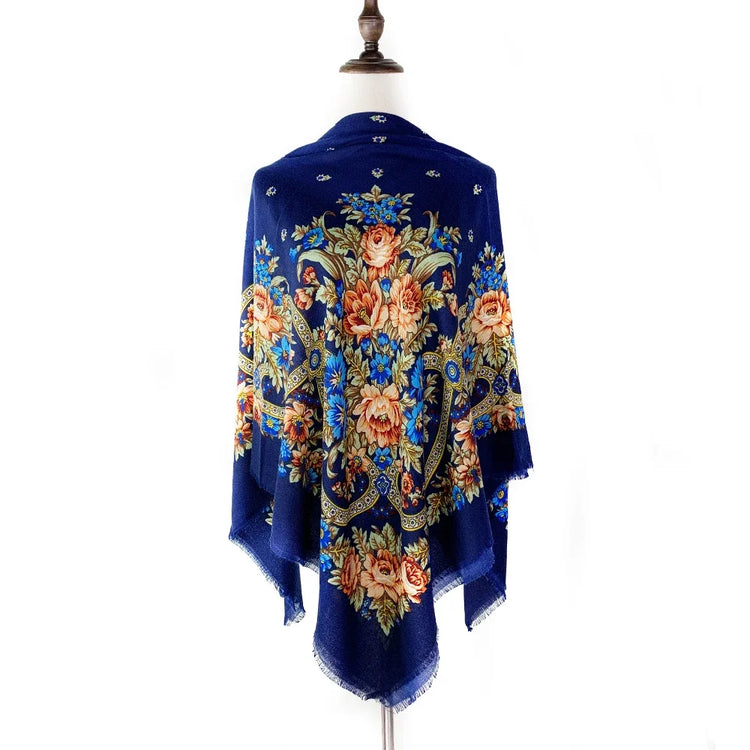 130*130cm Breathable Thin Russian Square Scarf Women Luxury Floral Print Ethnic Retro Bandana Shawl Foulard Femme Beach Stole