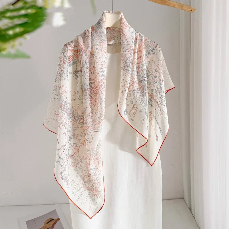 100% Mulberry Silk Scarf Long Lace Trim Neckerchief All Match Chic Ladies Portable Outdoor Daily Decor Neck Band Ornament