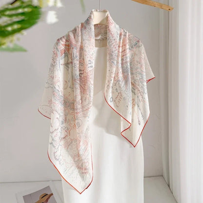 100% Mulberry Silk Scarf Long Lace Trim Neckerchief All Match Chic Ladies Portable Outdoor Daily Decor Neck Band Ornament